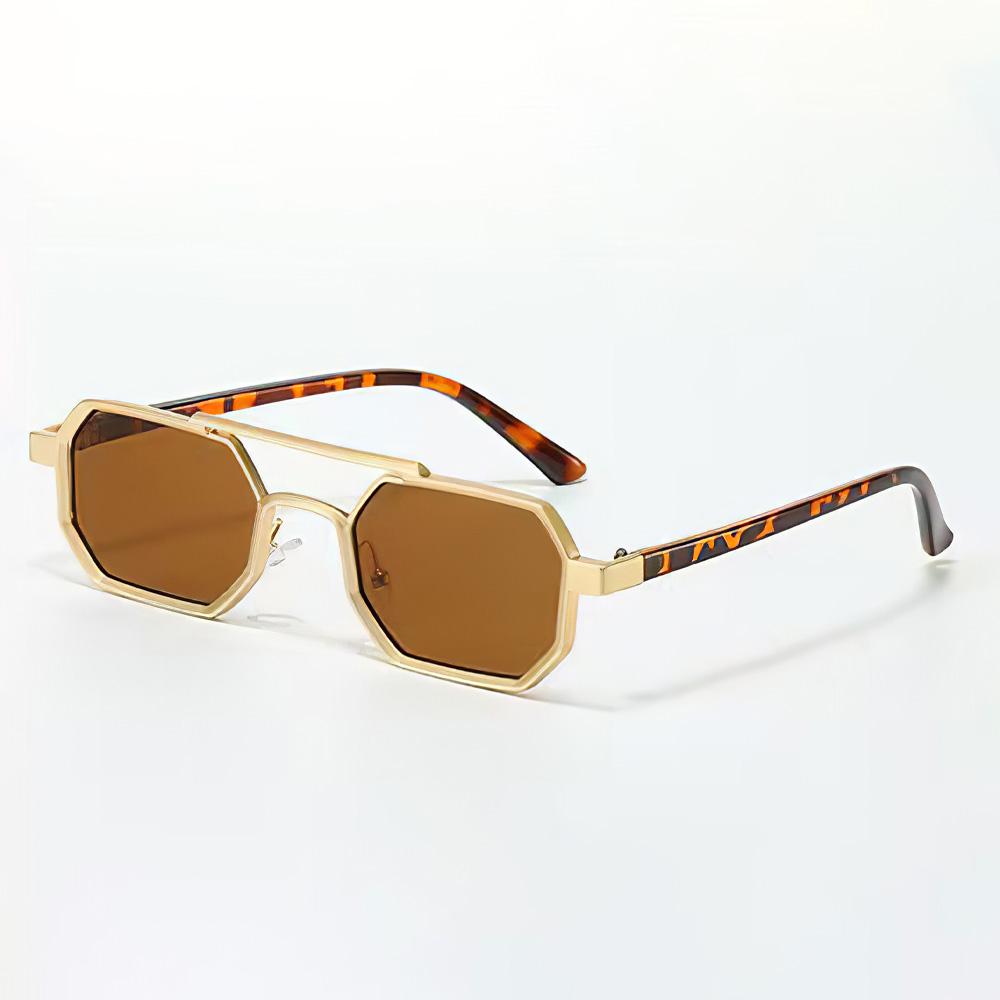 Vintage Sunglasses For Women Fashionable Octagonal Golden Frame Black Lens Glasses With Slender Metal Strip Glasses Women