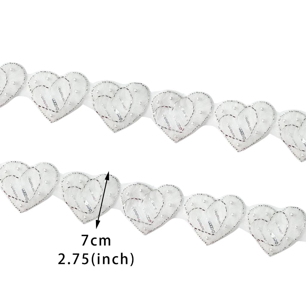 White Sequined Beaded Heart-Shaped Disc Flower Applique Cloth Sticker Wedding Dress Headgear Decorative Lace Accessories