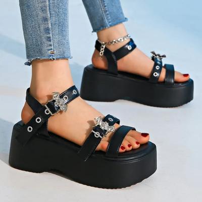 2025 Summer Open Toe Women's Sandals Fashion Metal Decoration New Plus Size Casual Comfortable Best Seller Platform Sandals