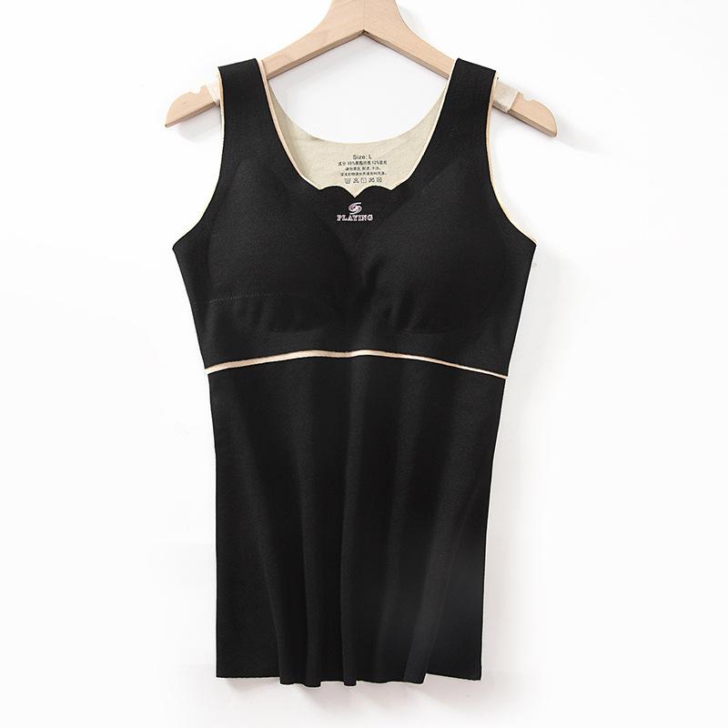 

Тепла майка осінь і зима Жіноча двостороння шліфування Волосся без сліду Тонкий низ Термобілизна L чорний