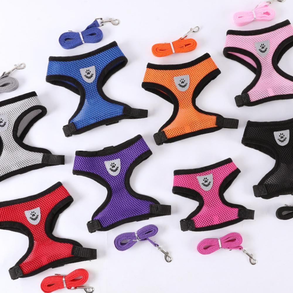 Pet Cat Harness Adjustable Mesh Walking Lead Leash Puppy Vest Polyester Breathable Kitten Accessories For Small Medium Dog