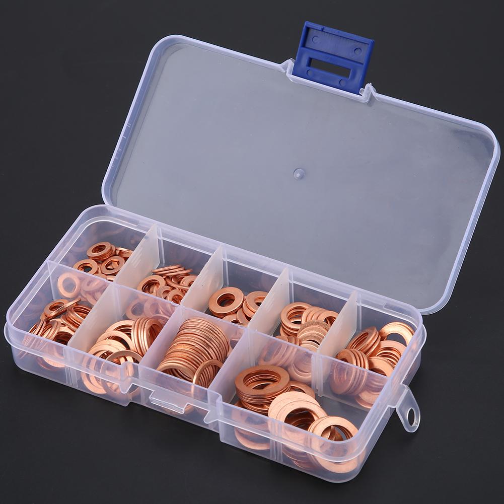 200pcs Copper Washer Gasket Flat Ring Seal Assortment Kit M5 M6 M8 M10 M12 M14