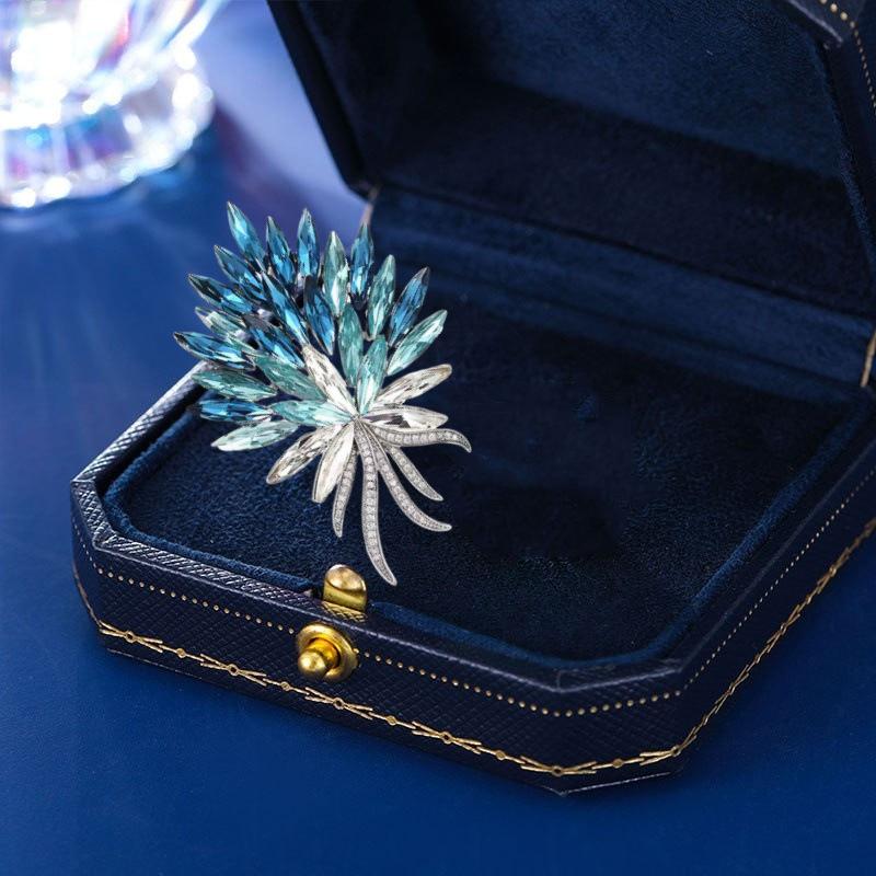 

Французская брошь в виде колоса пшеницы из кристаллов высокого качества для женщин, элегантный темперамент, универсальные аксессуары для одежды Electroplated real gold синий