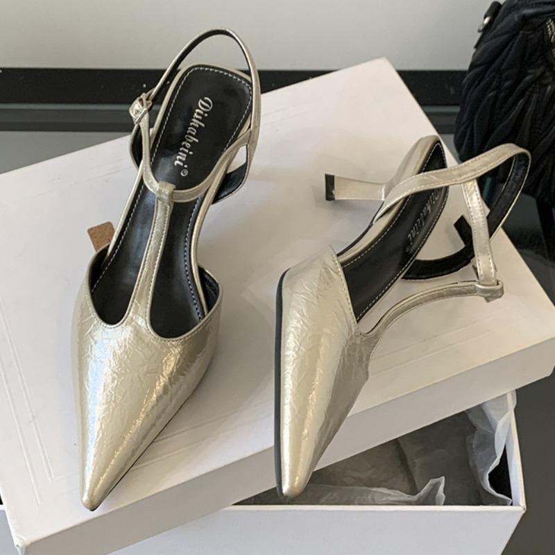 Elegant Pointed Toe T-strap Pumps Women Fashion Ankle Strap Buckle Thin Heel Designer Shoes Comfortable Shallow Party Dress Shoe