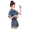 Fashion Casual Denim Jumpsuit Women's Spring and Summer New Temperament Tooling Short Sleeve Waist Skinny Jumpsuit