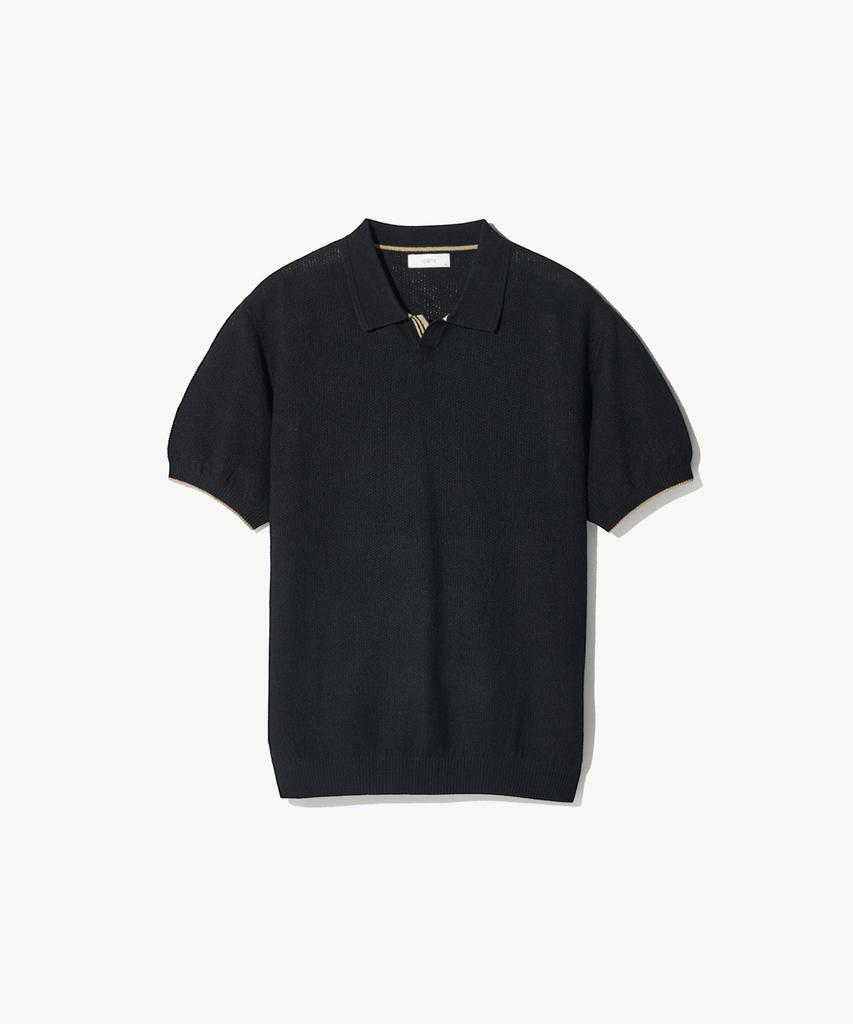 STCO Diems Honeycomb Open Collar Knit Black (Classic Fit)_Dktwb13Csb