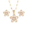 Titanium Steel Five-Petaled Flower Necklace Women'S High-End Simple Zircon Pendant Earrings Set