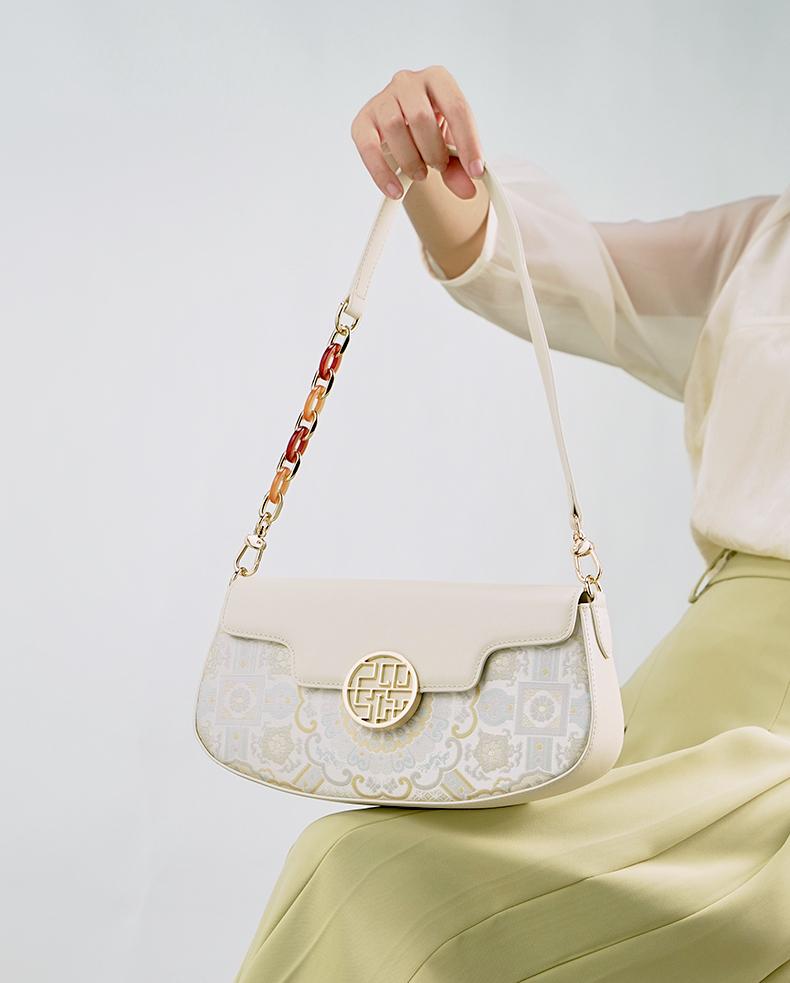 Cowhide Shoulder Bag with Niche Design, Crossbody Bag, Commuter Women's Bag, Office Worker Handbag, Chinese Style Armpit Bag