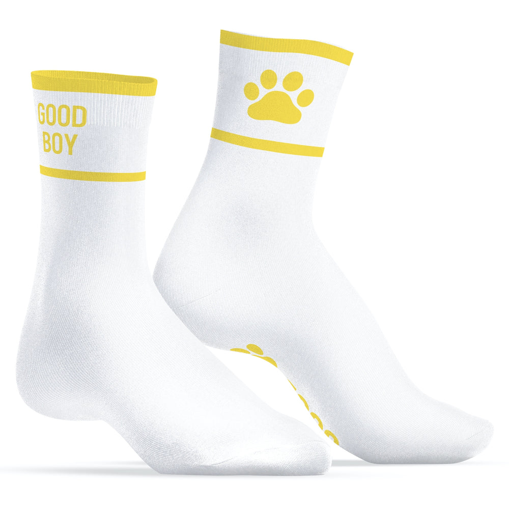 Chaussettes Good Boy Blanc-Jaune - Kinky Puppy Socks - CHAUSSETTES