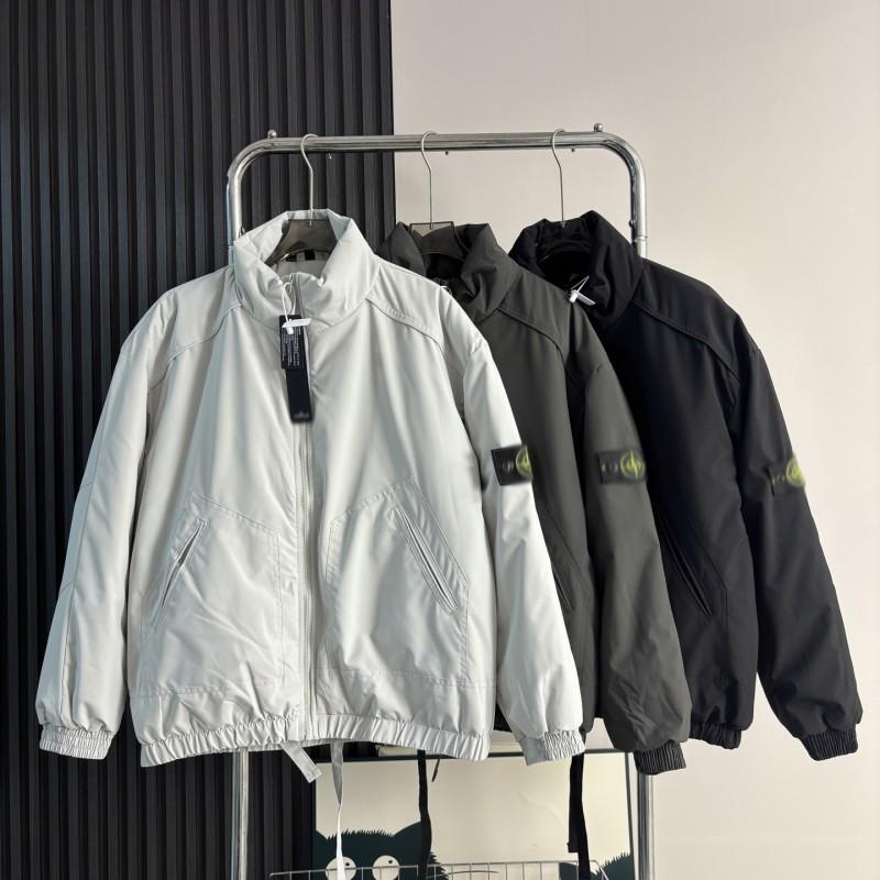 Stone Basic Stand Collar Cotton Padded Jacket Winter Thick Warm Loose Solid Color Casual Coat Teen Boys