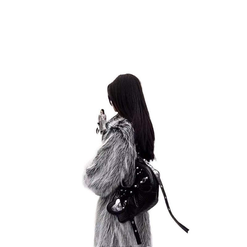 Autumn and Winter New Imitation Fox Hair Toka Imitation Fur Coat Black and White Wool Tip Over the Knee Long Hair Long Coat