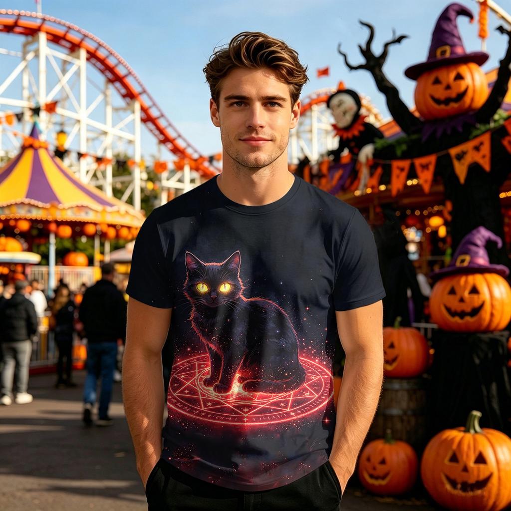 Unisex Halloween Graphic T Shirt Loose Fit Casual Short Sleeve Top Stained Glass Pattern Printed Tee for Everyday Wear