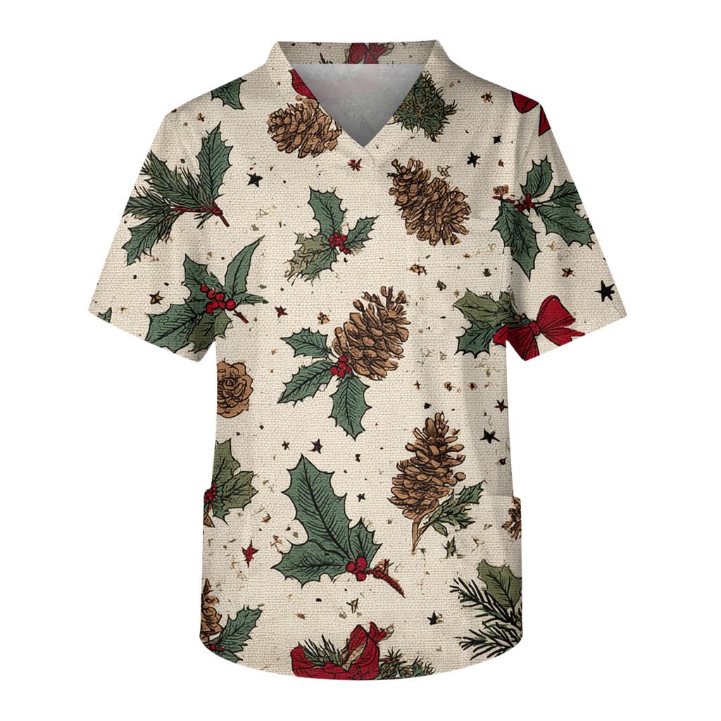 Men's Casual Short-Sleeved V-Neck Printed Front Pocket Top