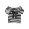 Interpret Beauty 2025 Summer French Sweet Off-Shoulder Striped T-Shirt, S5018