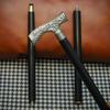 Engraved Silver-Tone Handle Walking Cane Elegant Black Wood Stick Birthday Gift