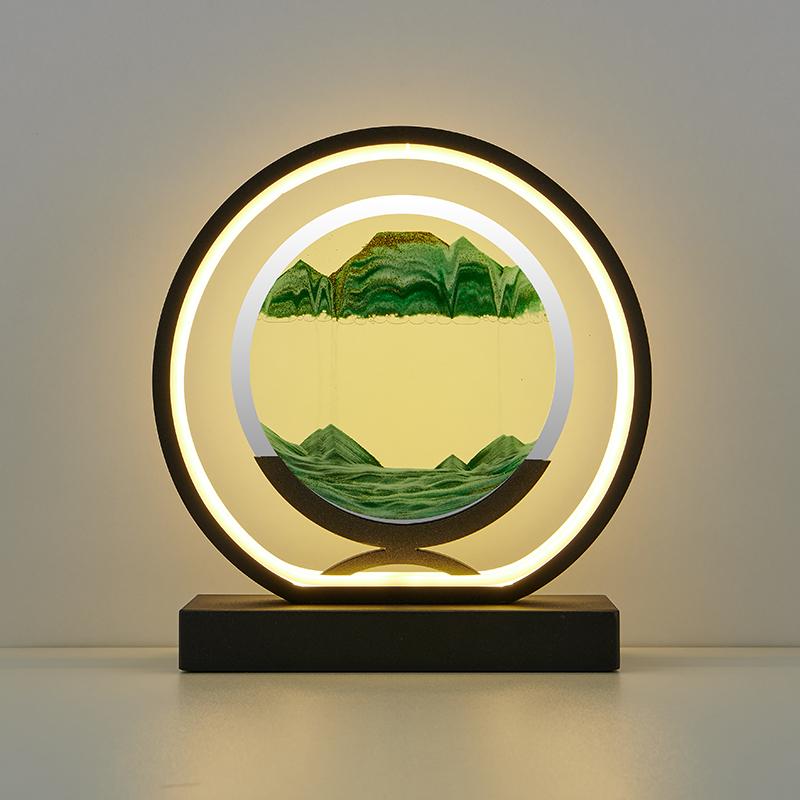 LED Round Hourglass Table Lamp 3D Creative Hourglass Art Quicksand Painting 3 Colors Vertical Table Lamp Bedroom Art Decoration