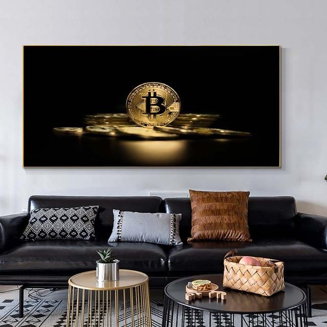 Dipinto su Tela Bitcoin in Fiamme Vintage Poster e Stampe in Dollari Nordici Immagini di Arte Murale per Decorazione Soggiorno Senza Cornice