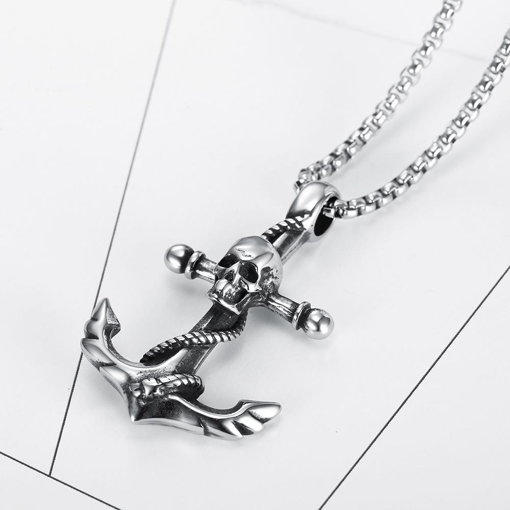 Schädel Anker Anhänger Halskette Charms Herren Damen Edelstahl Anhänger Punk Hip Hop Einzigartig für männliche Jungen Schmuck Geschenk