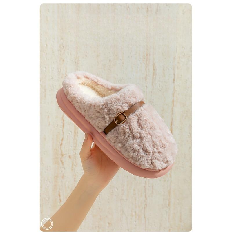 Cotton Slippers with Toe Caps for Warmth, Thickened Plush and Soft-soled Home Shoes for Women