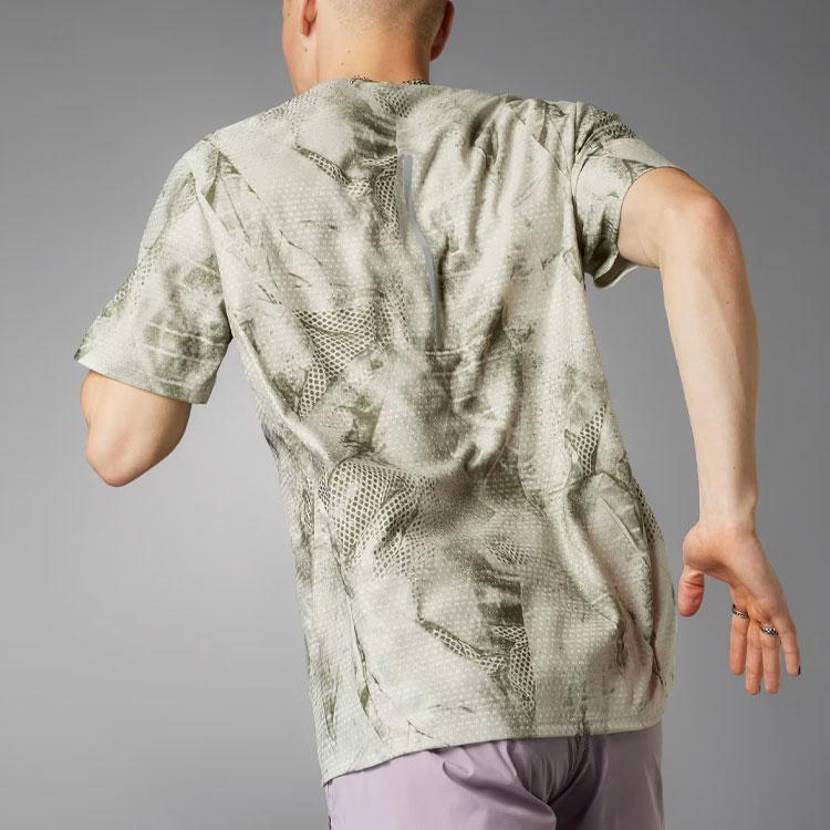 Adidas Allover Print Crew Neck T-Shirt Men Tops Green Grey IN0103