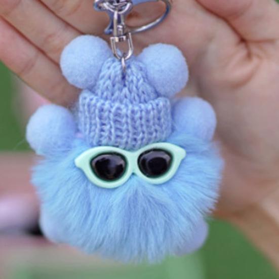Keychain Cartoon Doll Wearing Hat Glasses Decor Imitation Rabbit Fur Charm Key Chain Keys