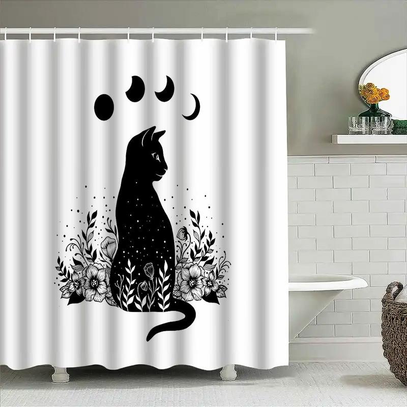 Floral Cat Shower Curtain Gothic Forest Animal Pattern Bathroom Decor Vintage Nature Home Decor Wall Hanging Tapestry Art