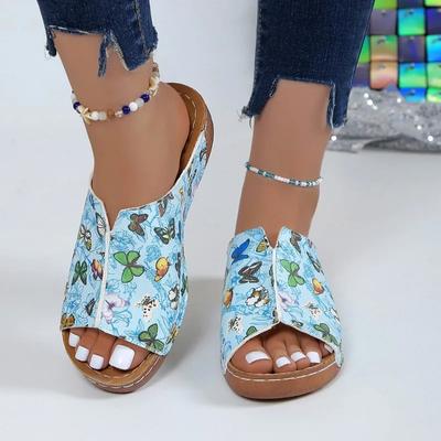 Damen Schuhe im Sale 2024 Mode Sommer Damen Hausschuhe Gemischte Farben Druck Zehenfrei Mittelhoch Absatz Prägnant Outdoor Hausschuhe Damen