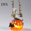 Window Display Accessory Swing Skeleton with Lighted Pumpkin, Light-up Ornament, Halloween Figurine Hanging Statue for Indoor Front Porch Decor Creepy