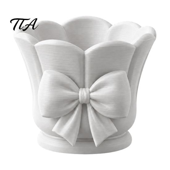 Stable Plastic Brush Container 3D Printed Bow Pen Holder, Petal Shape Makeup Minimalist Cream Style Stationery Storage Desktop Organizer, for