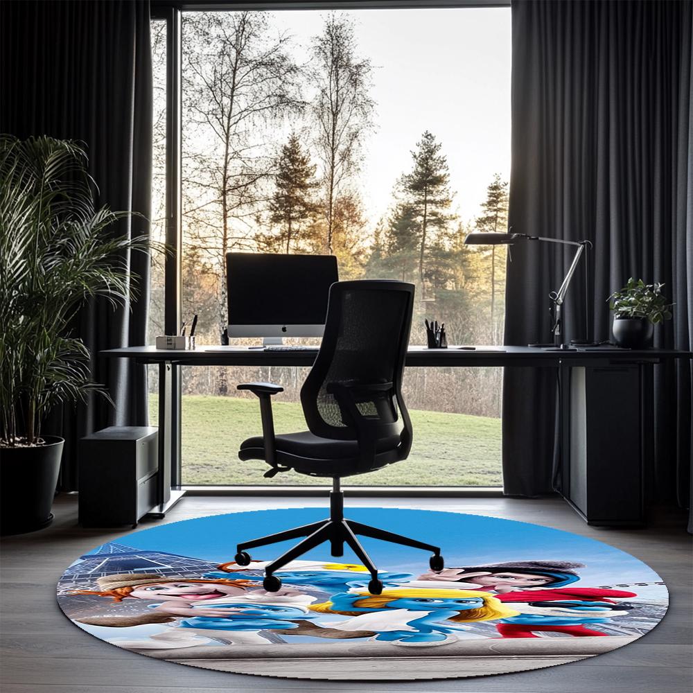 The Smurfs Printed Round Rug Carpet Chair Rug Area Rug Entryway Doormats,for Office Chair Living Room Bedroom Kitchen Room.