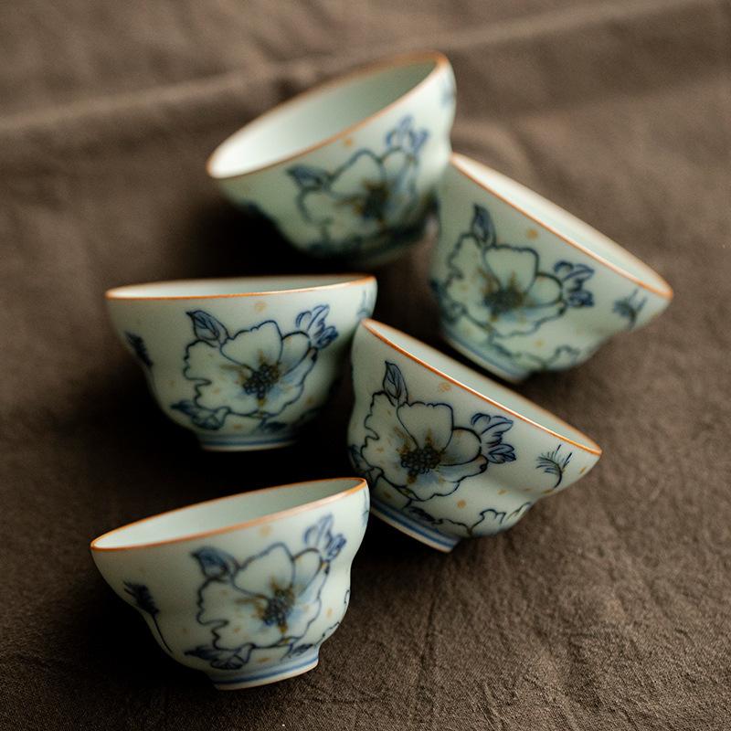 Hand-painted Underglaze Teacups Chinese Kung Fu Tea Set Retro Vintage Master Cups Houesehold Teaware Tasting Mugs Tea Ceremony