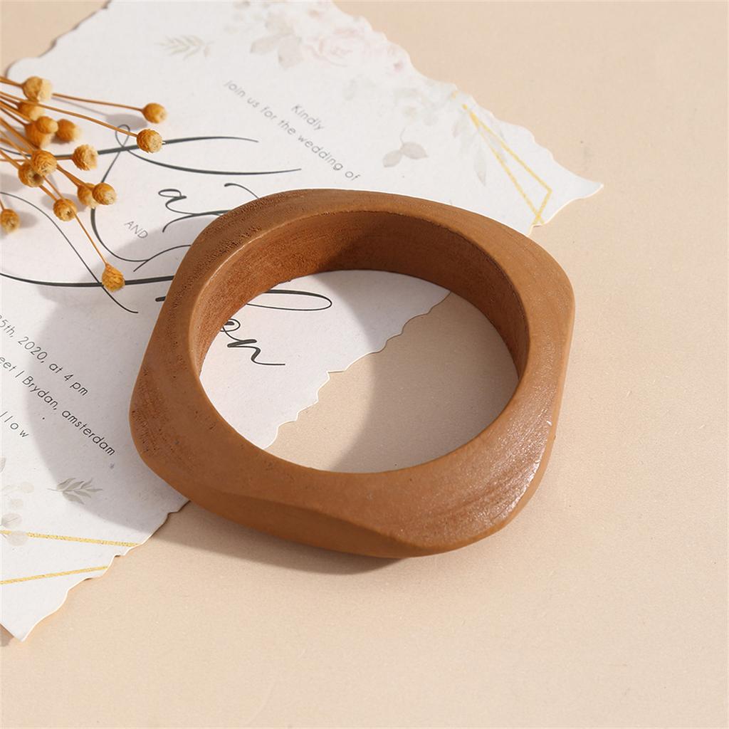 Fashion Fun Women Personality Elegant Natural Wood Square DIY Bracelet Jewelry Layering Ladies Vintage Geometric Layering Bangle