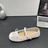 Ballet style bow hollow woven one-word buckle shallow mouth single shoes women's spring and summer 2025 new x Mary Jane shoes