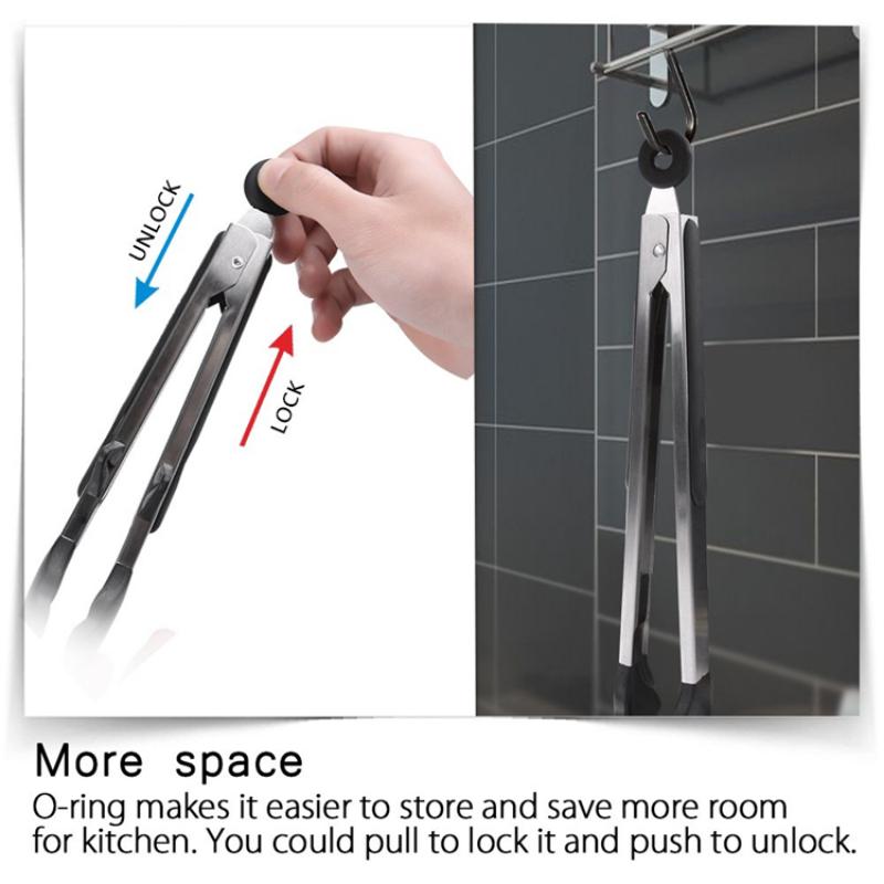 Kitchen Utensils and Cooking Tongs, Heat-resistant Stainless Steel Barbecue Tongs, Equipped with Silicone Tips and Bracket Design, Suitable for Salads