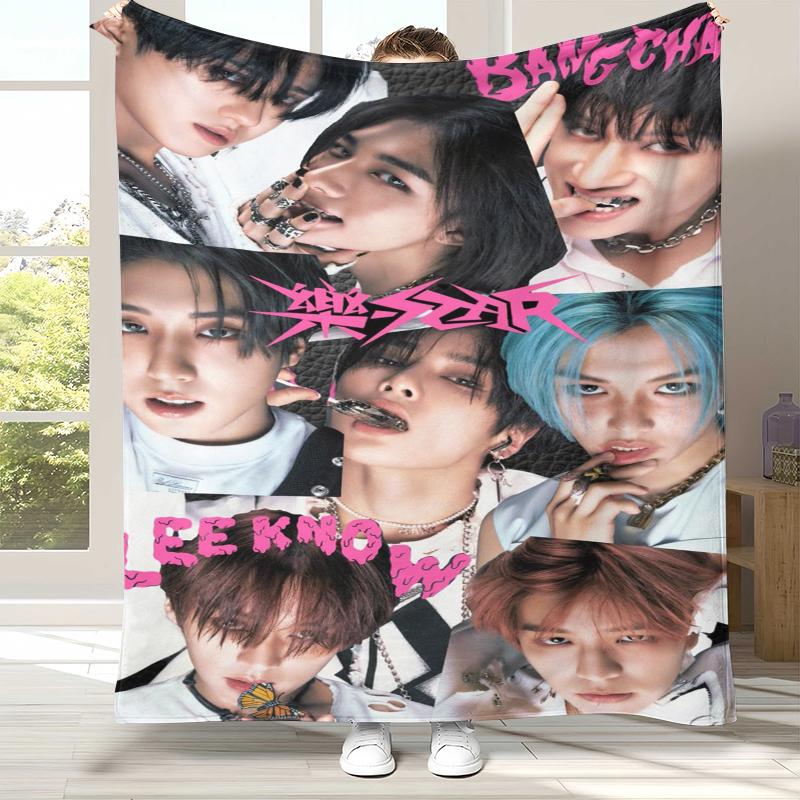 HD Stray Kids Kpop Star Flannel Blanket,Ultra Soft Warm Plush Throw for Home Bedroom Bed Sofa Cover Camping Picnic gift