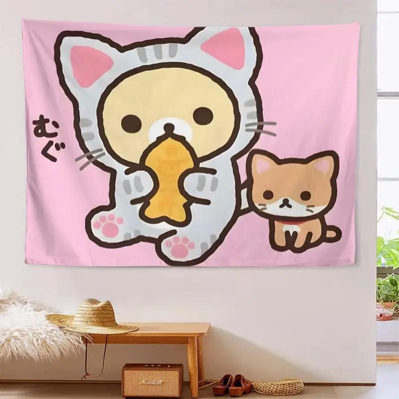 VIKAMA Meow Meow Panda Tapestry Adorable Cartoon Panda Wall Decor Cute Anime Decor for Girls RoomsDormsLiving Rooms