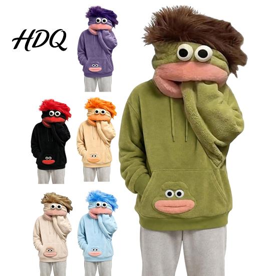Soft Lounge Clothes Big Mouth Creature Flannel Hoodie Unisex Oversized Fleece Hooded Hoodies Sweatshirt Plush Pullover Top for Halloween Party Daily