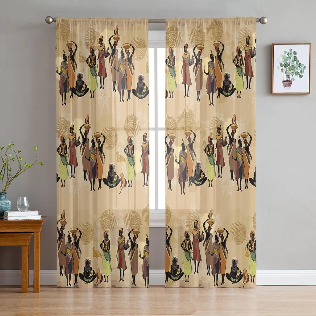 African Women Bottle Sheer Window Curtains For Living Room Bedroom Girls Room Decoration Tulle Curtains