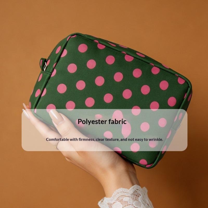 Polka Dots Cosmetic Bag Waterproof Zipper Compact Foldable Portable Makeup Pouch for Travel Daily Storage