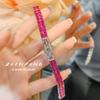 Artdeco Retro T Quadrat Voll Diamant Roter Korund Armband Eingelegt mit Importiertem Hochkohlenstoff-Diamant Super Flash Doppelreihiges Handarmband Damen