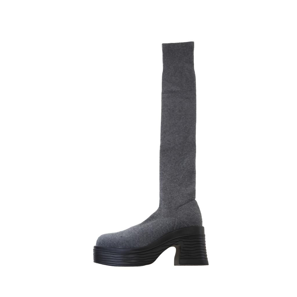 Popular autumn and winter thick-soled knitted boots children's socks long boots elastic over the knee fashion round head medium heel high boots