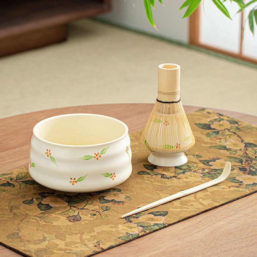 4Pcs/Set Bamboo Ceramic Japanese Matcha Blender Set with Matcha Brush Teaspoon Matcha Bowl