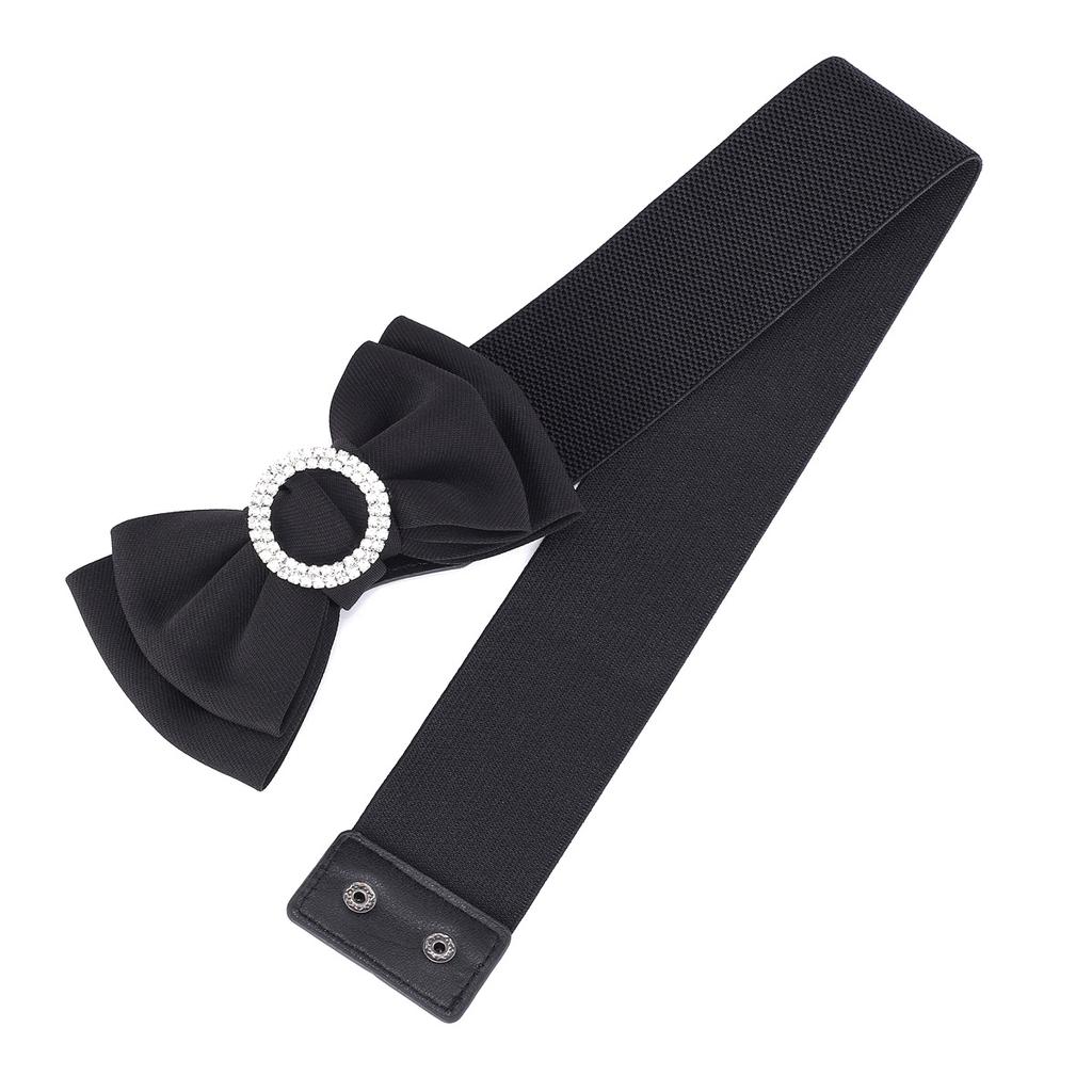 Ladies Xiaoxiangfeng Wide Waist Seal Rhinestone Inlay With Sweater Sweet Bow Elastic Belt Decorative Trench Coat