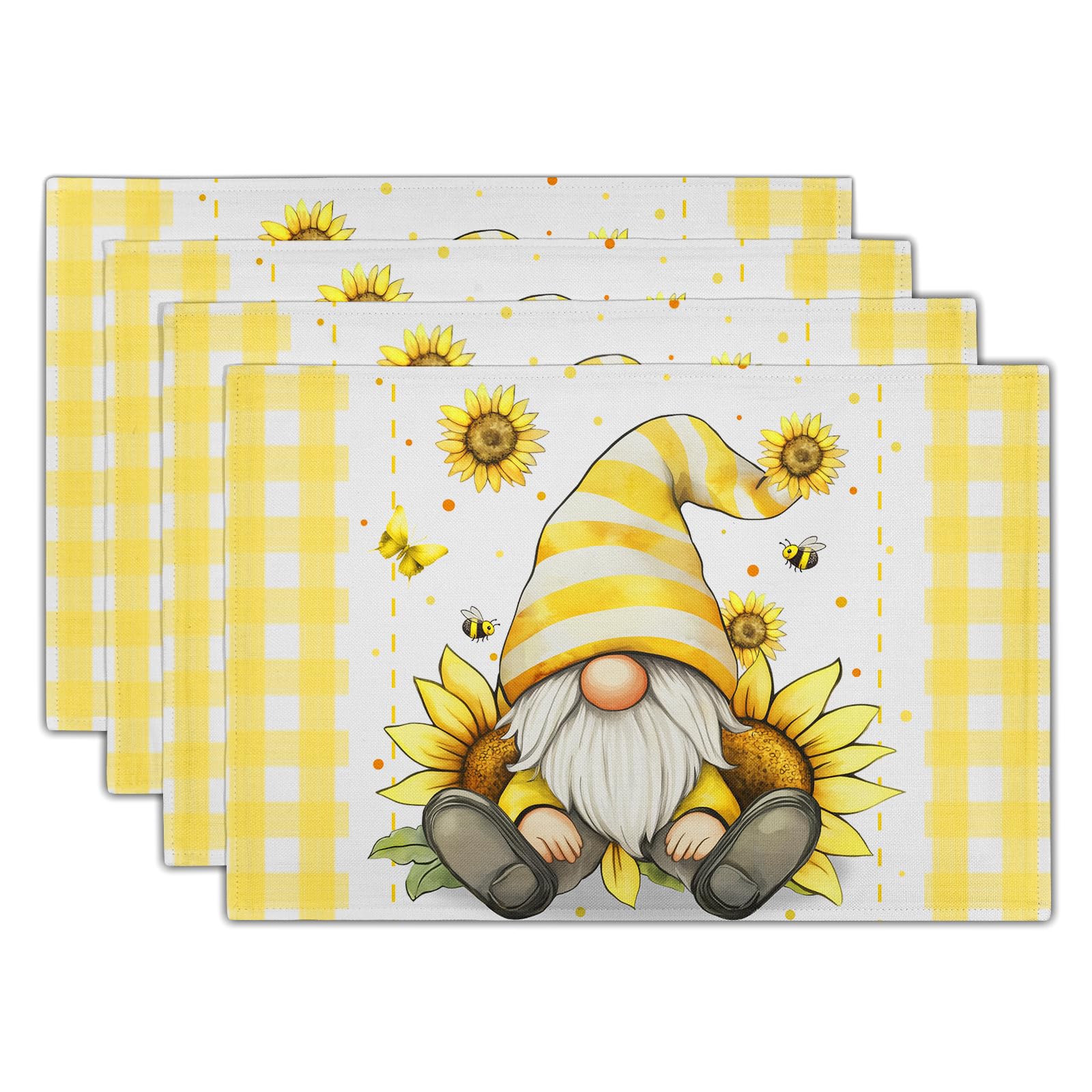 

Watercolor Floral Placemats Set of 4 Blue Yellow Poppy Flowers Washable Non-Slip Heat Resistant 12×18 Inch Spring Summer Seasonal Linen Fabric Table M 12X18 Inch-4Pcs