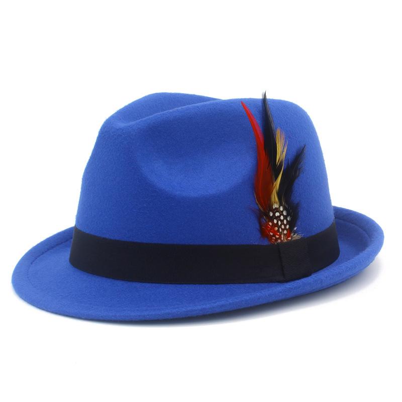 New color feather small top hat men's and women's fashion felt hat all match gentleman hat retro jazz hat
