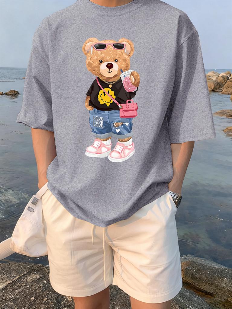 Bear Likes Drink Beverages Printed TShirts Women Summer Cotton Short Sleeve Tees Loose ONeck Soft Tops Basic Woman Clothes