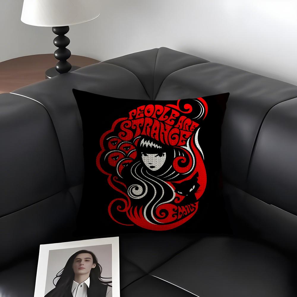 E-Emily The S-Strange Cushion Cover Natural Linen Organic Fabric Double-Sided Printing Sofa Home Decor Gift Pillow Case