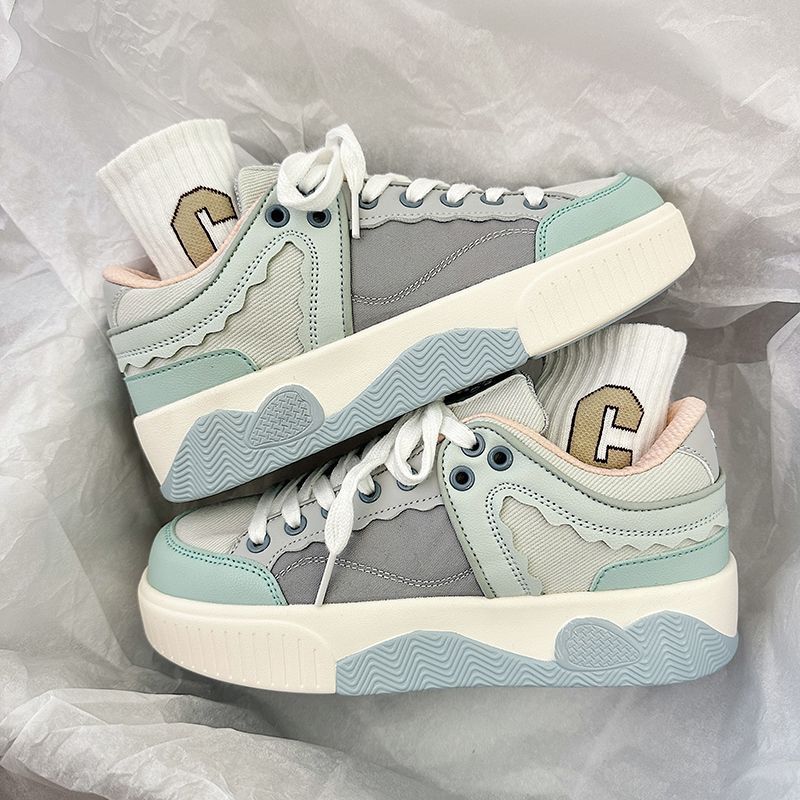 2024 Cute Round Toe Women Sneakers Blue Platform Comfortable Students Fashion Mens Shoes Vulcanized Lace-Up Zapatillas Mujer