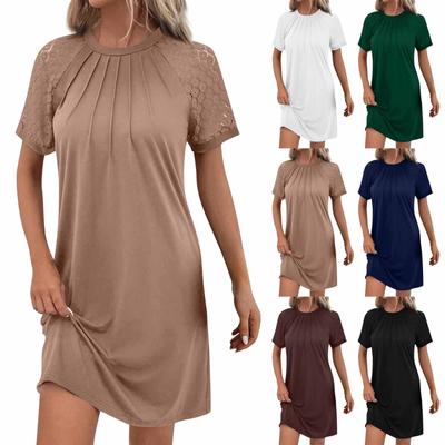 Ladies Solid Color Lace Edge Tunic Dresses