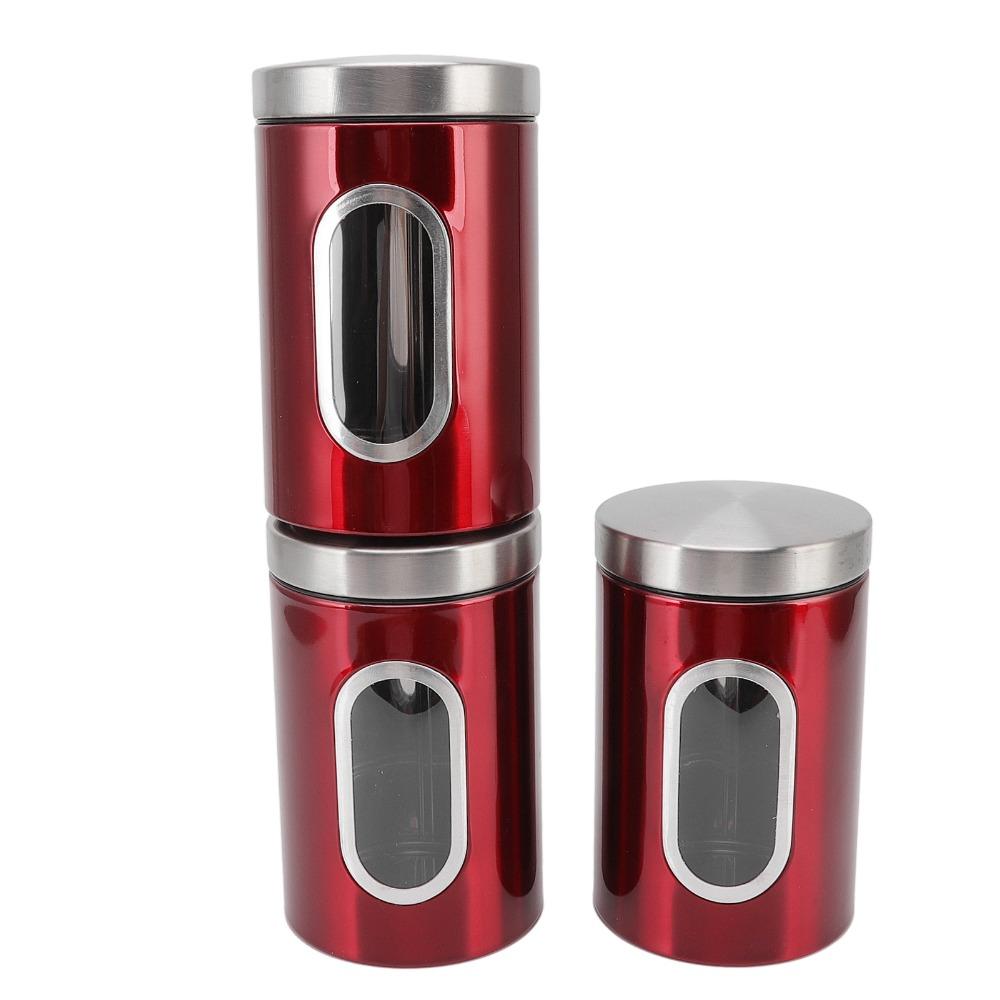 3PCS Set Durable Stainless Steel Containers Metal Storage Containers Home Kitchen